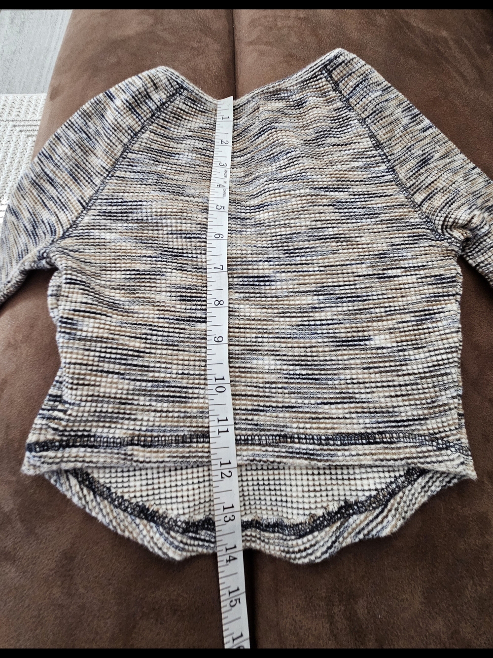 Urban Outfitters Ribbed Notched Crop Top Marled Beige Black Small Petite - Picture 9 of 16